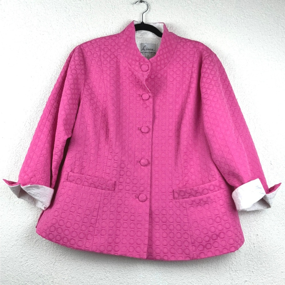 Linea Pink Matelasse Button Front Jacket - 1X- Preppy Professional Polished